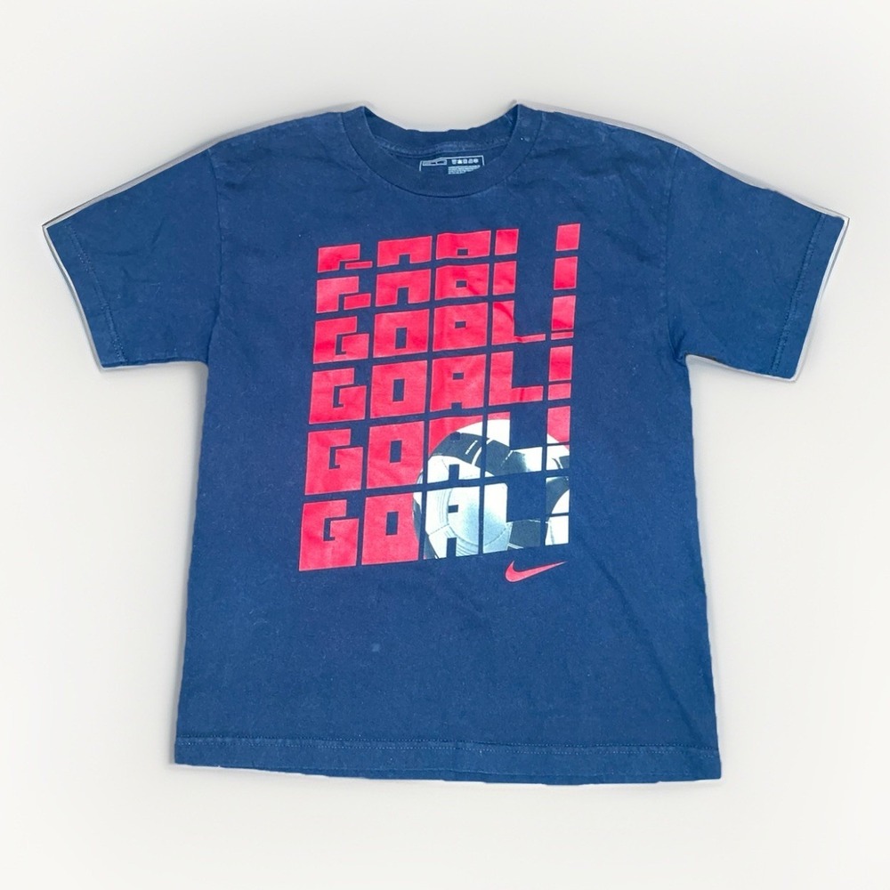 Nike Boys Large (14/16) Dark Blue Graphic T-Shirt "Goal" Soccer Graphic Tee